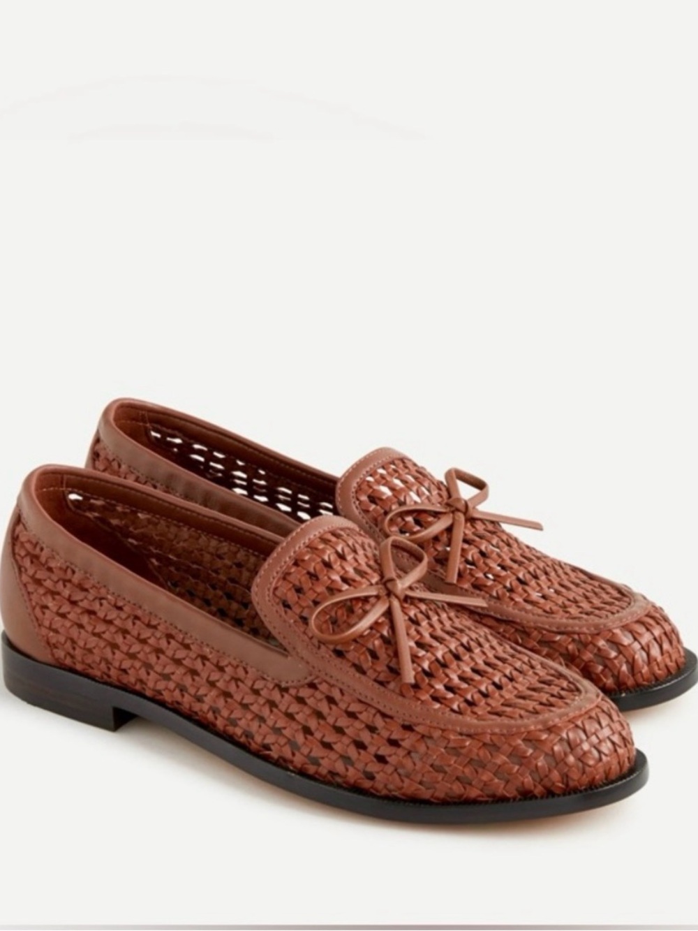 J. Crew Woven Leather Loafers in Chestnut Brown